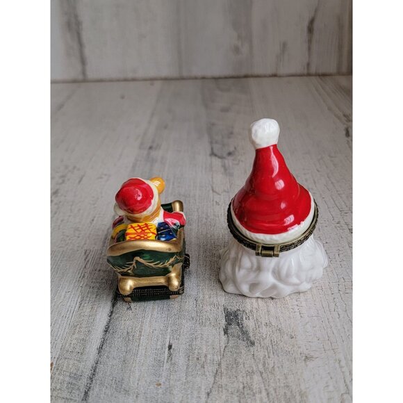 Vintage mini trinket box santa claus face bear sled figure xmas - Picture 3 of 6